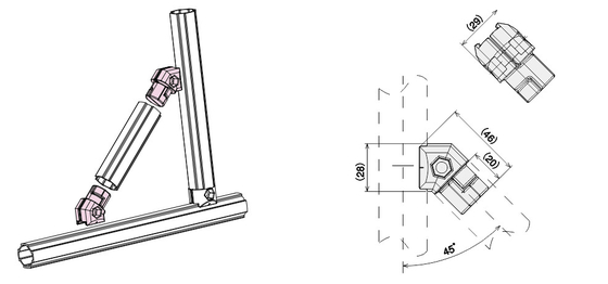 ADC-12 Aluminum Tube Fitting AL-13 45 Degree Fixed Support Female Fitting