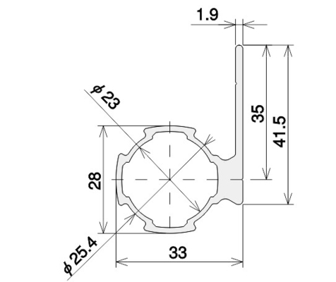 6063-T5 Material L-Shaped Baffle Round Tube  Silver White Diameter 28mm AL-L