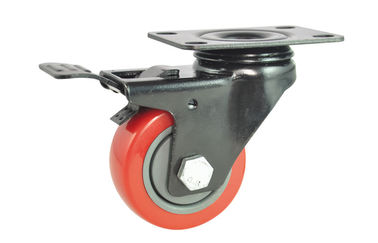 100 mm Red Wheel Swivel Caster Wheel  PU Black Bracket with Locking