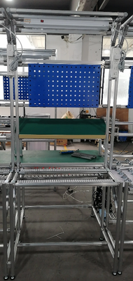 استیشن کار خمیده ESD از پروفایل آلومینیوم با Pegboard، Flow Rack و سیستم روشنایی